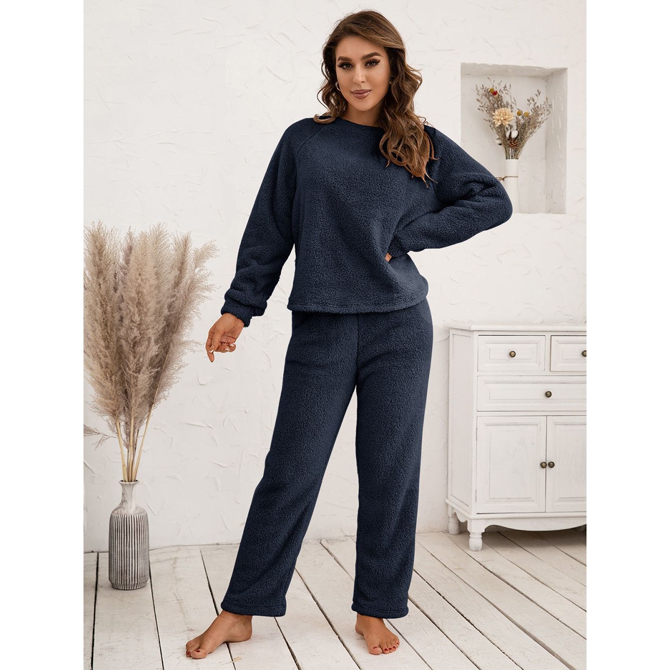 Ivy Lane Teddy Long Sleeve Top and Pants Lounge Set