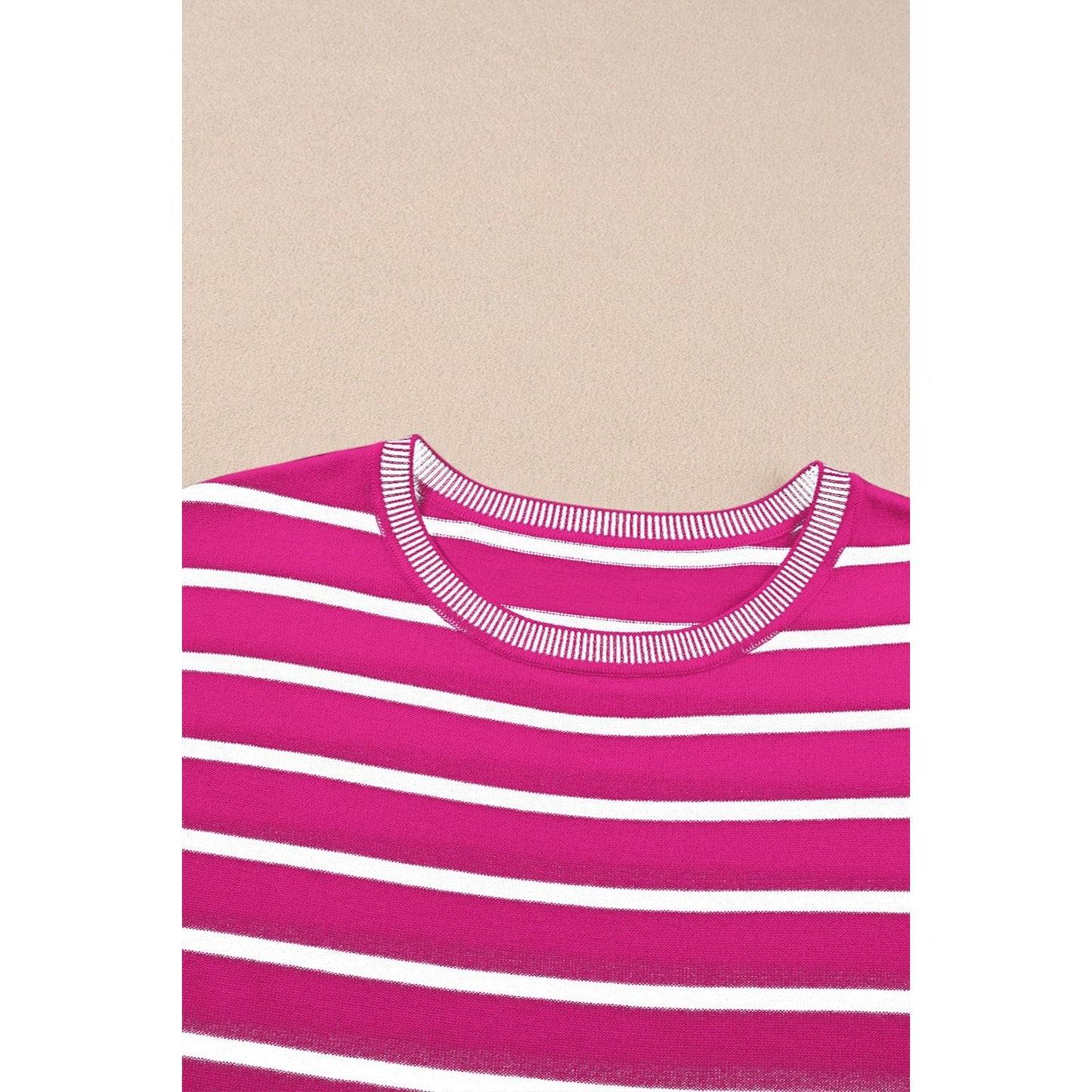 Striped Round Neck Cap Sleeve Knit Top