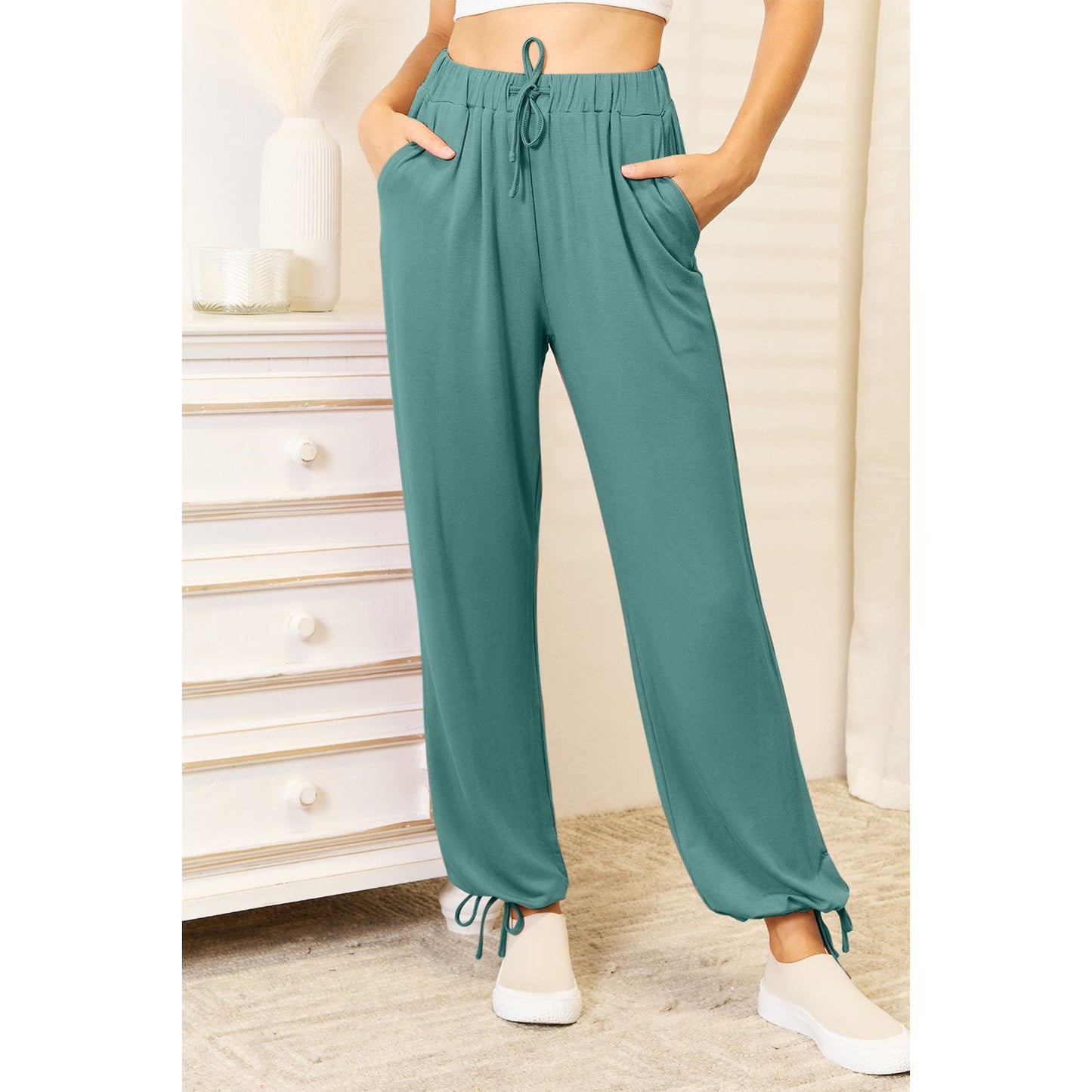 Basic Bae Full Size Soft Rayon Drawstring Waist Pants with Pockets