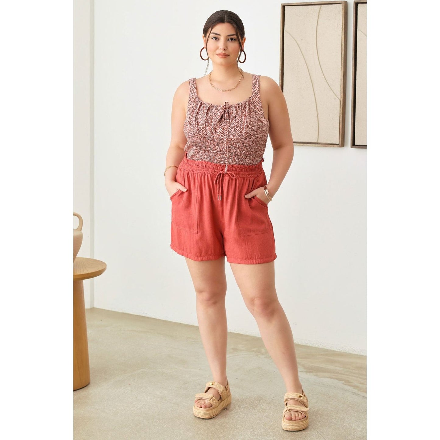 Zenobia Plus Size Drawstring Elastic Waist Shorts with Pockets