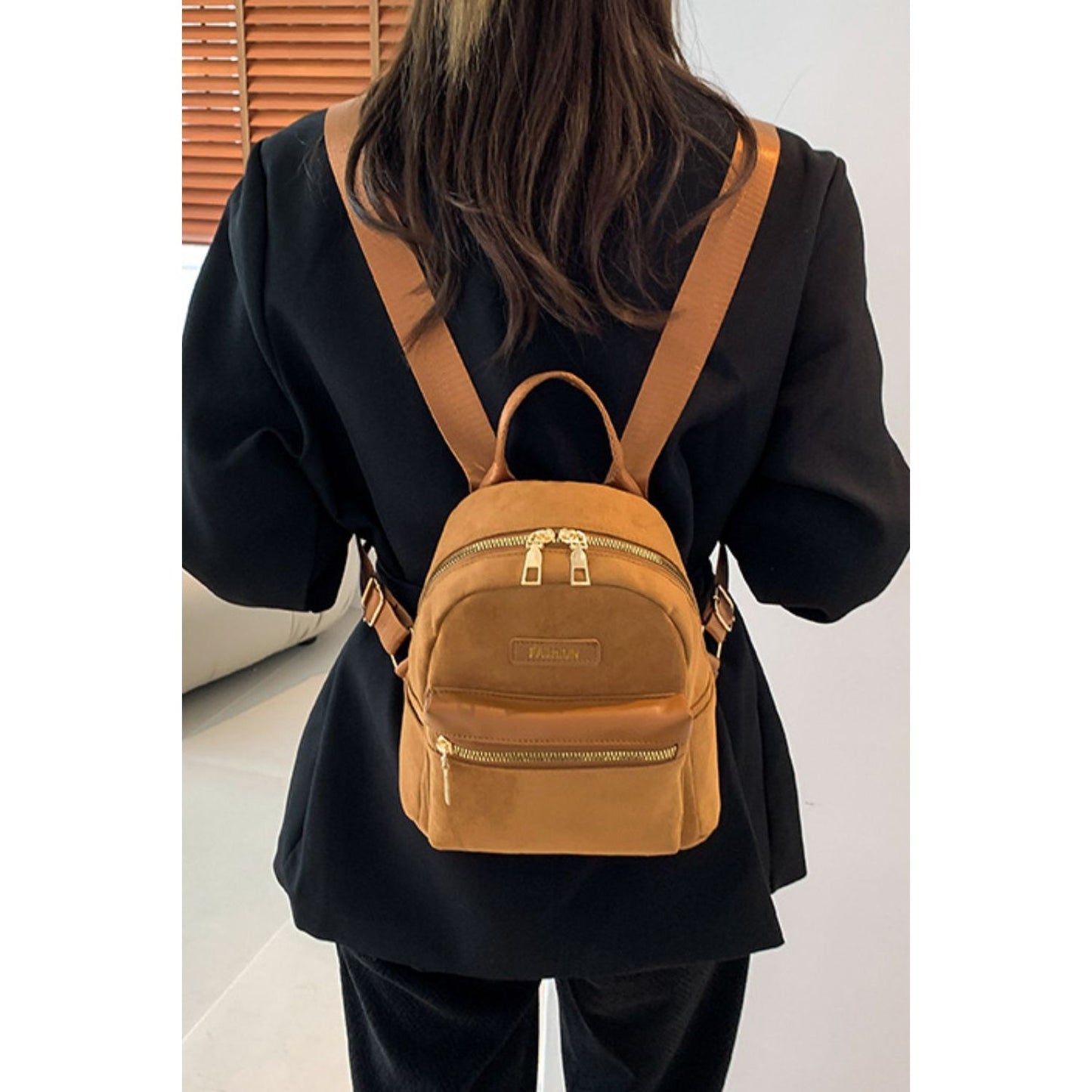 Suede Adjustable Strap Backpack Bag