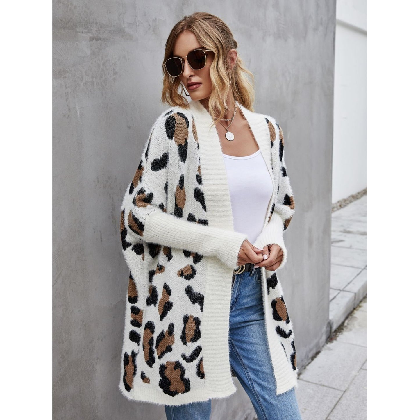 Angel Wings Leopard Pattern Fuzzy Cardigan