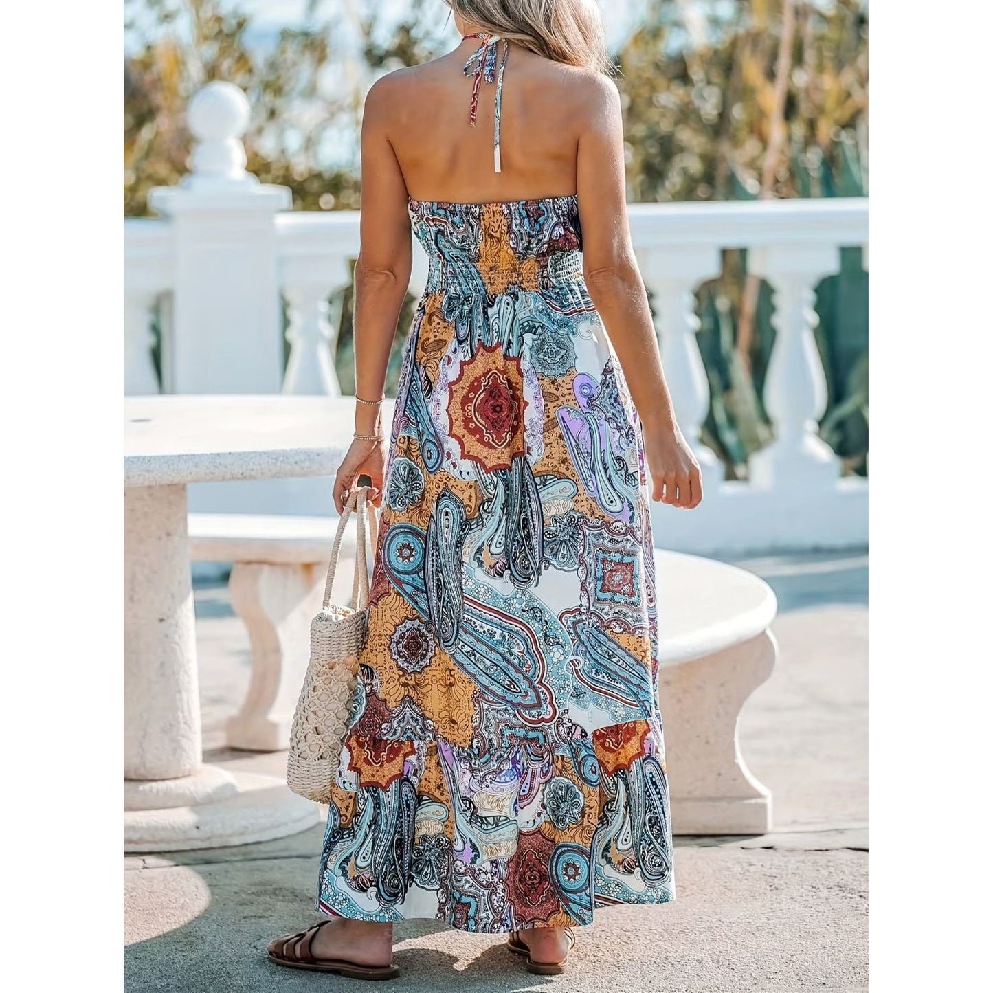 Printed Halter Neck Maxi Dress