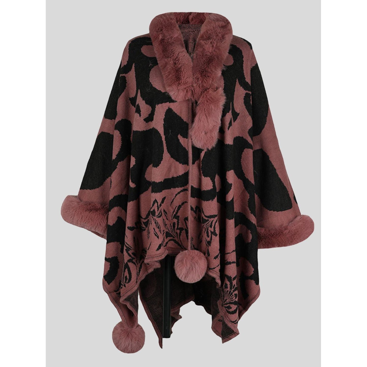 Faux Fur Trim Poncho