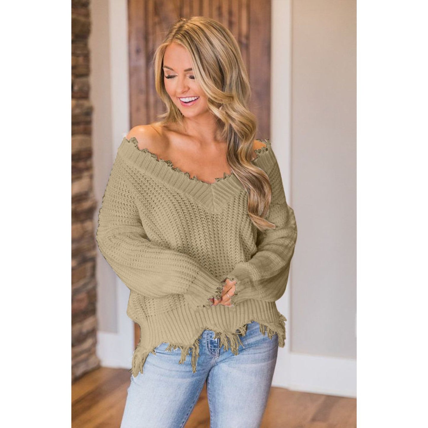 Frayed Hem Dropped Shoulder Sweater