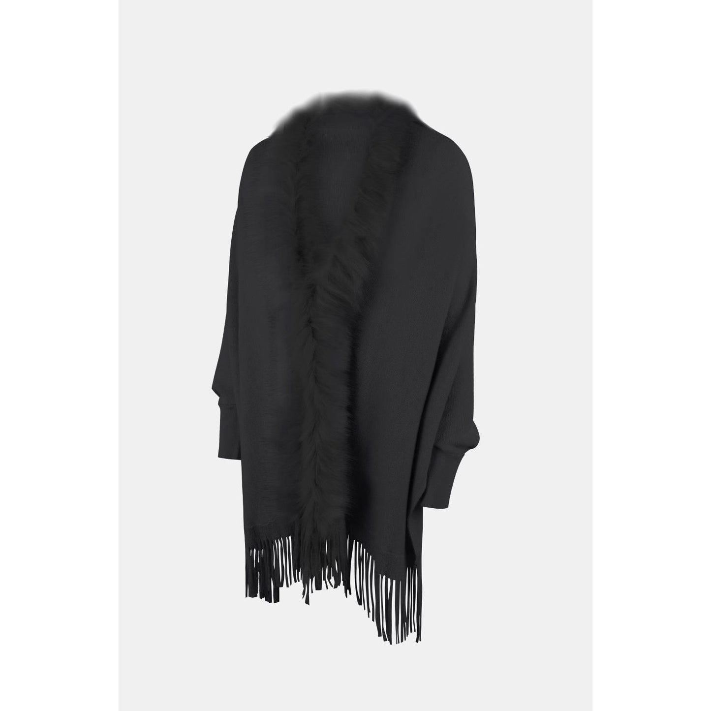 Fringe Open Front Long Sleeve Poncho