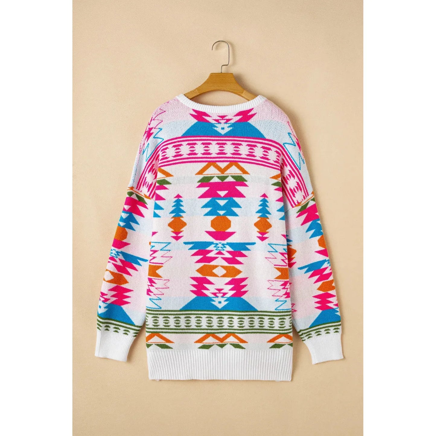 Geometric V-Neck Long Sleeve Sweater