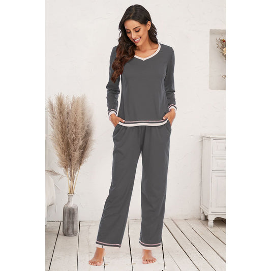 V-Neck Top and Pants Lounge Set