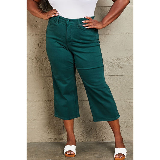 Judy Blue Hailey Full Size Tummy Control High Waisted Cropped Wide Leg Jeans