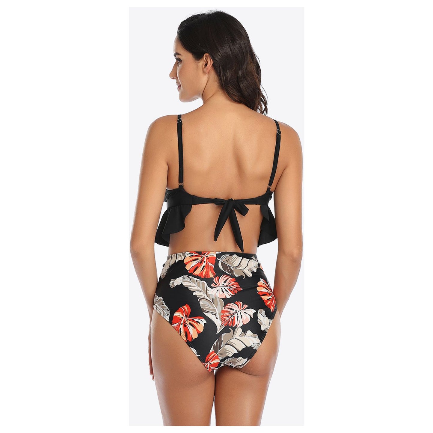 Tropical Print Ruffled Two-Piece Swimsuit