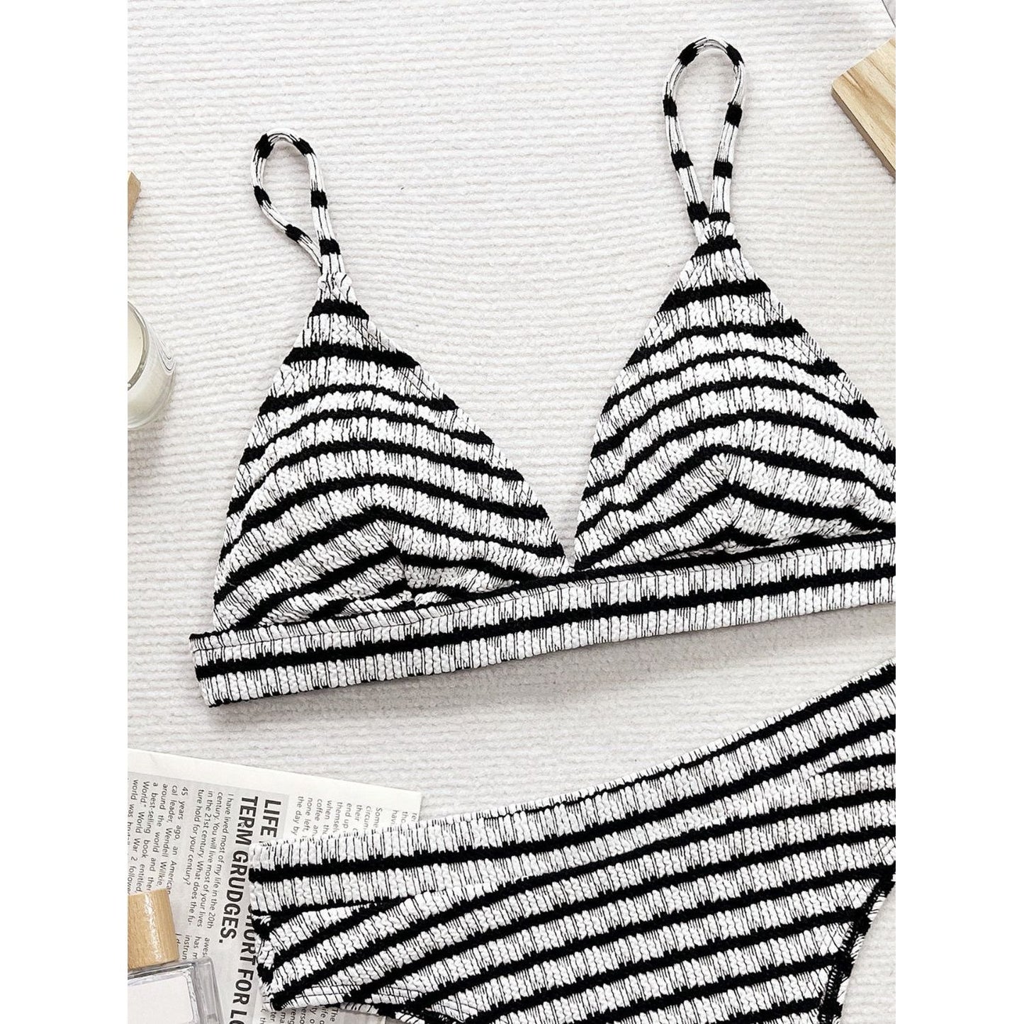 Striped V-Neck Two-Piece Swim Set