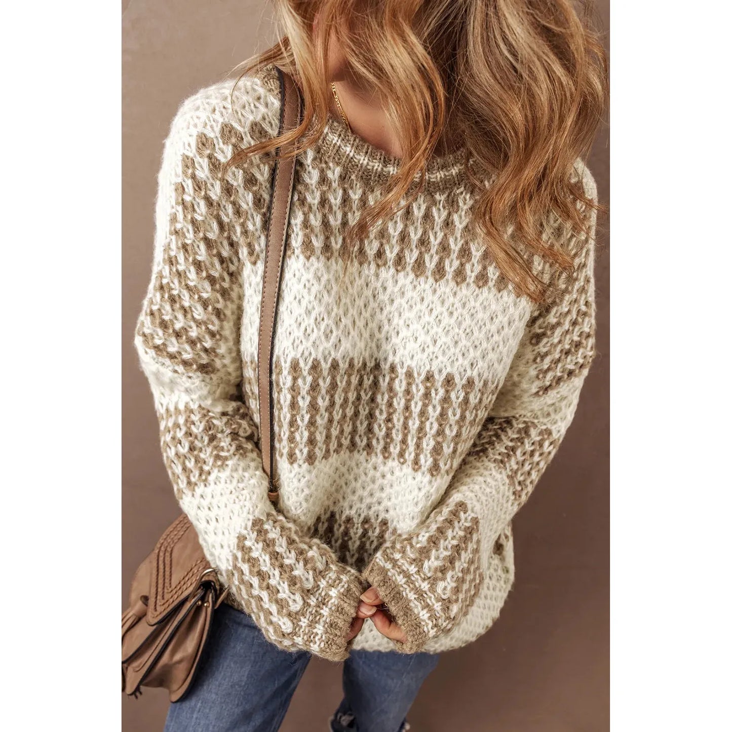 Color Block Round Neck Dropped Shoulder Sweater