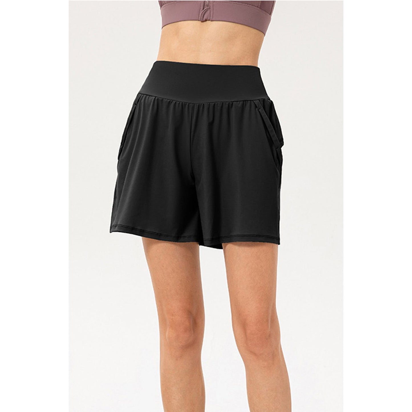 Pocketed Elastic Waist Active Shorts