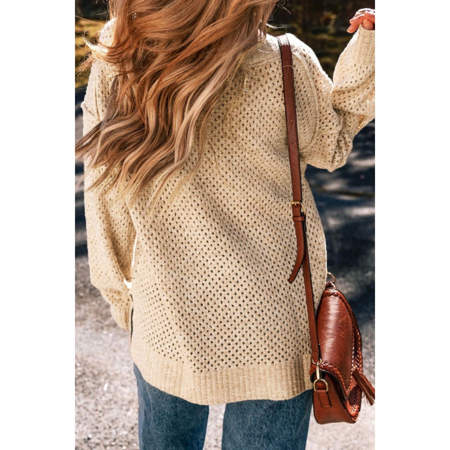 V-Neck Dropped Shoulder Long Sleeve Sweater