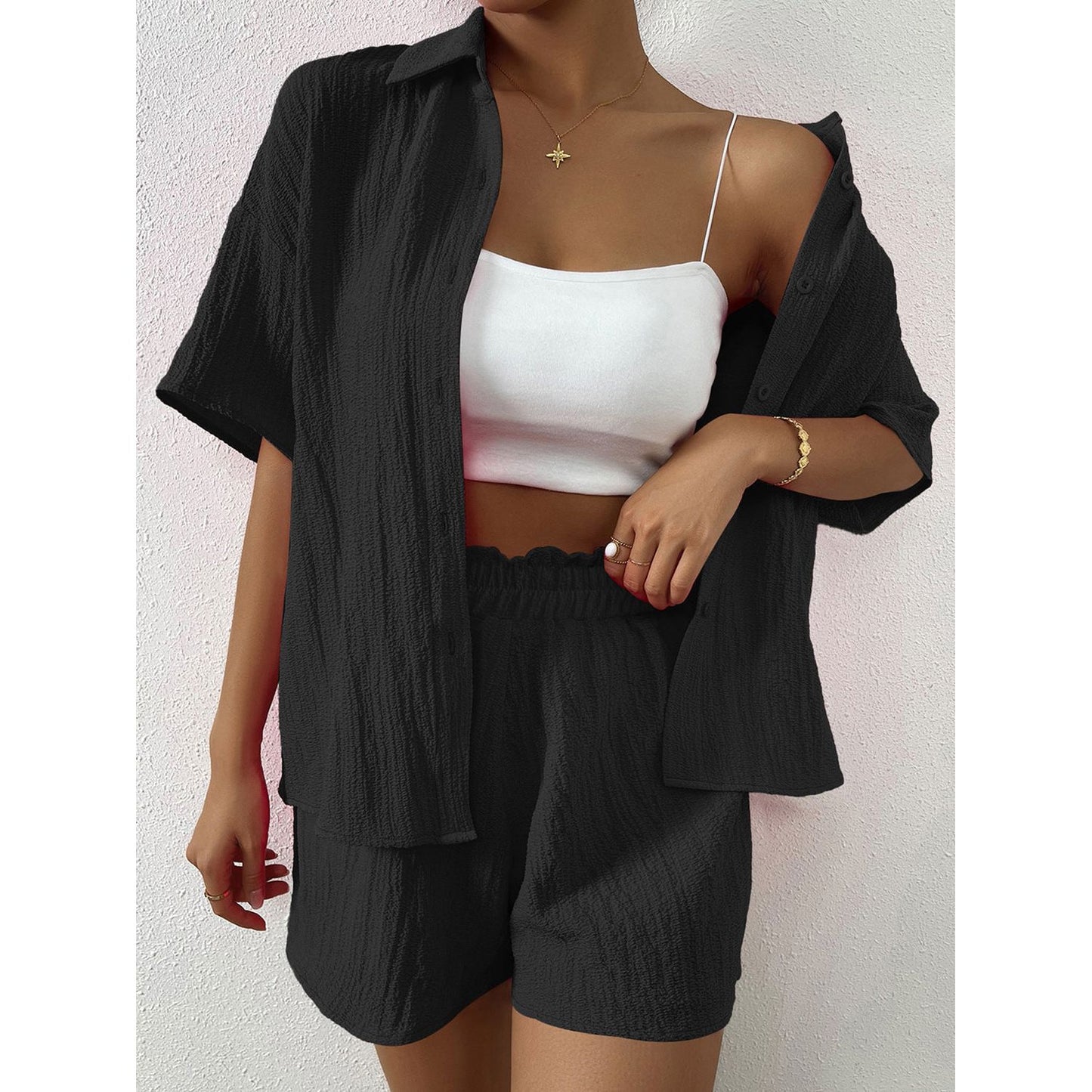 Button Up Half Sleeve Top and Shorts Set