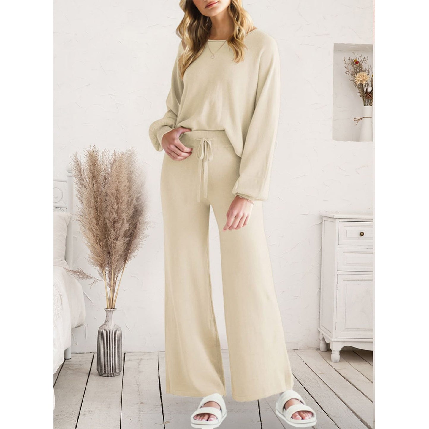 Long Sleeve Lounge Top and Drawstring Pants Set