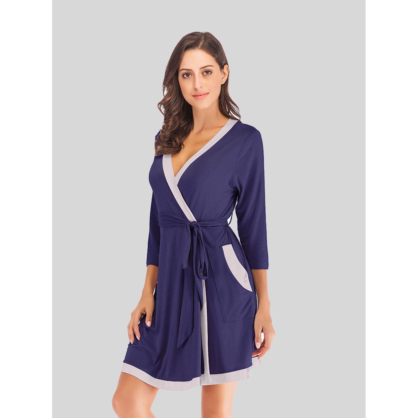 Tie Waist Surplice Neck Robe with Pockets