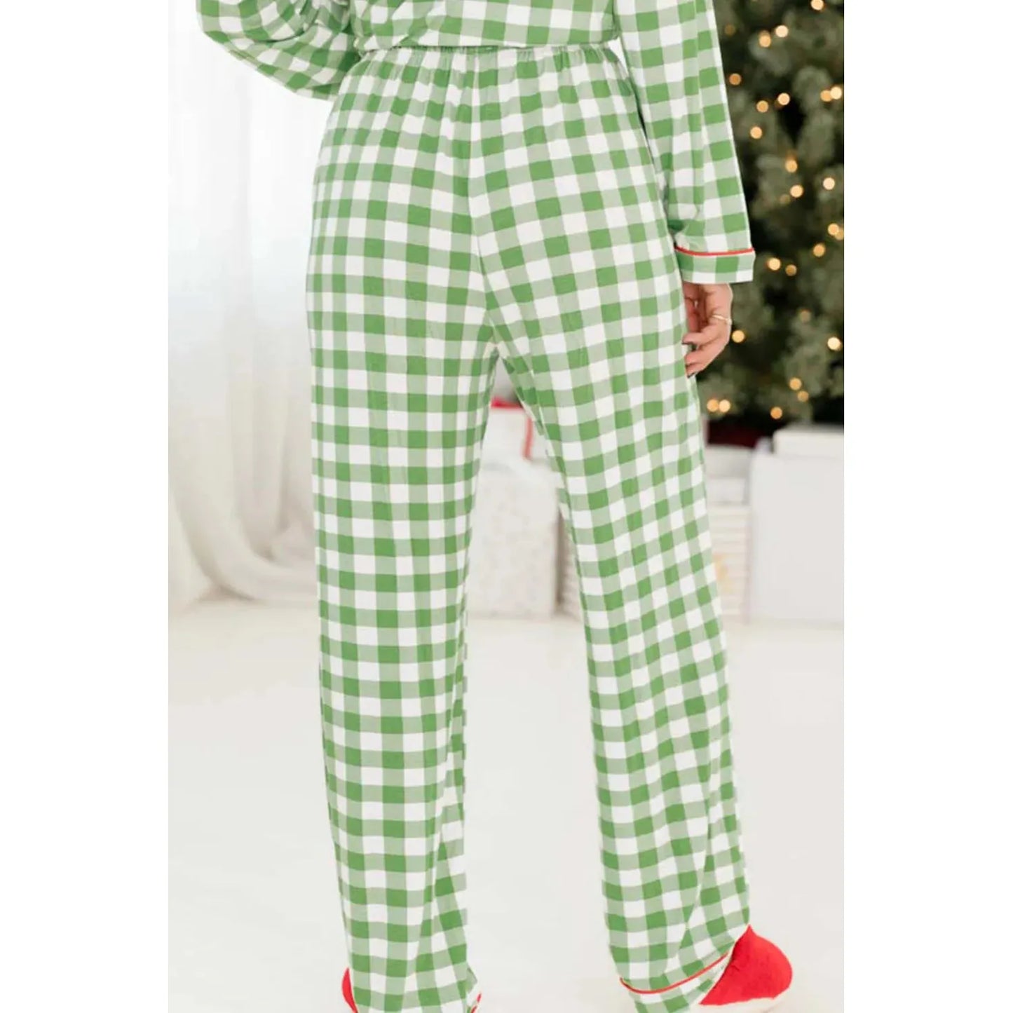 Contrast Piping Plaid Top and Pants Lounge Set