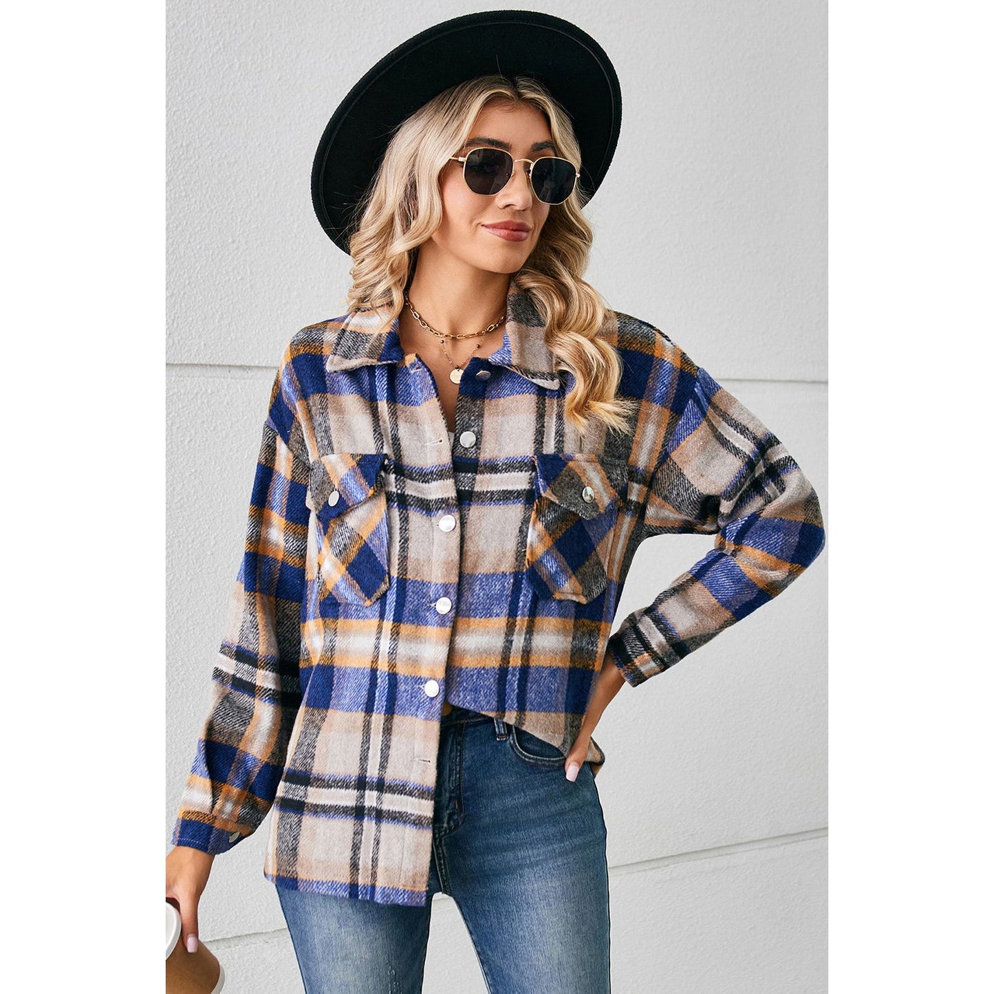 Button Down Collared Plaid Shacket