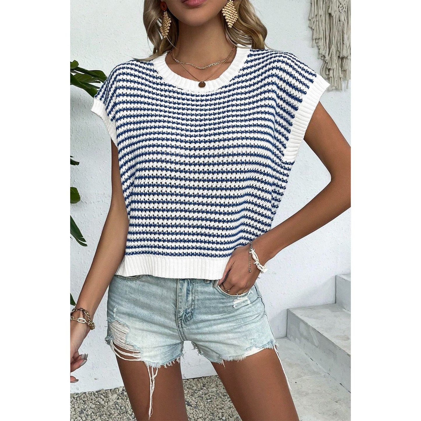 Striped Round Neck Sweater Vest