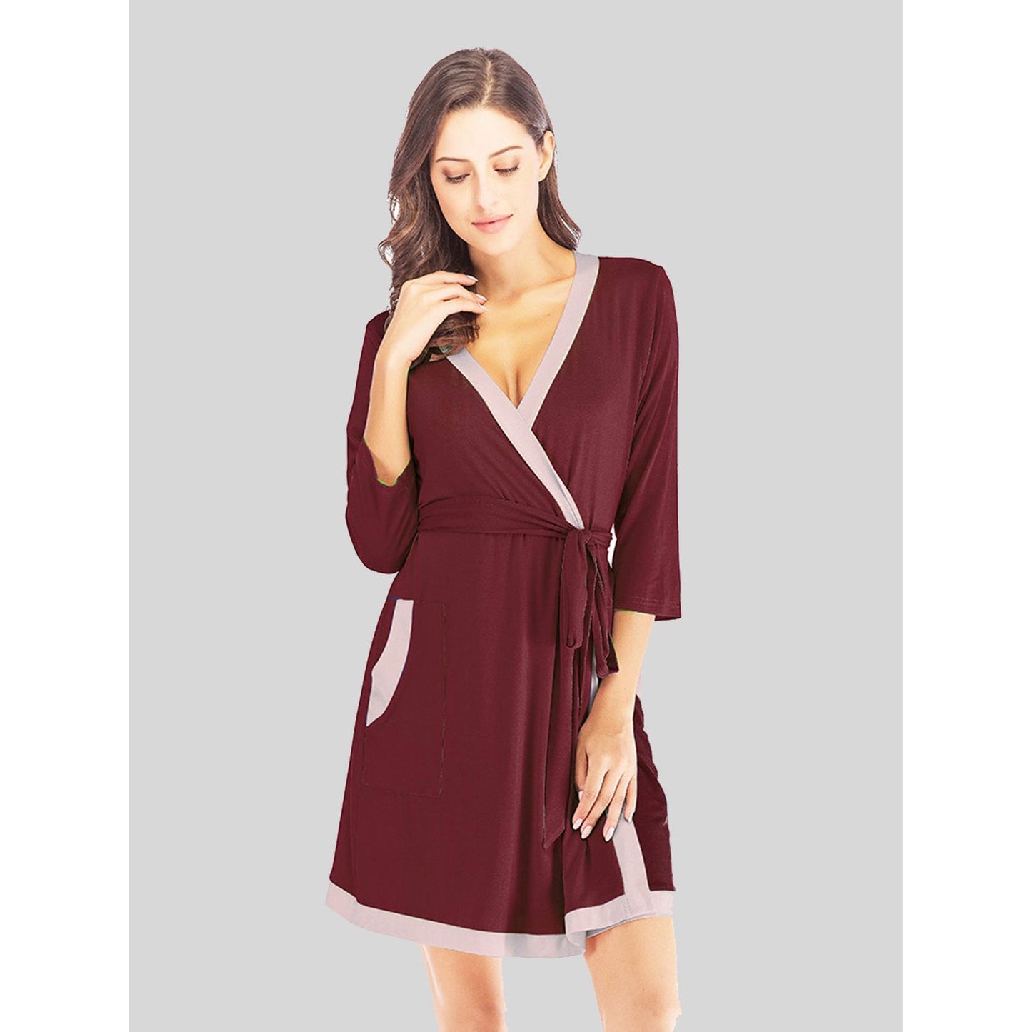 Tie Waist Surplice Neck Robe with Pockets