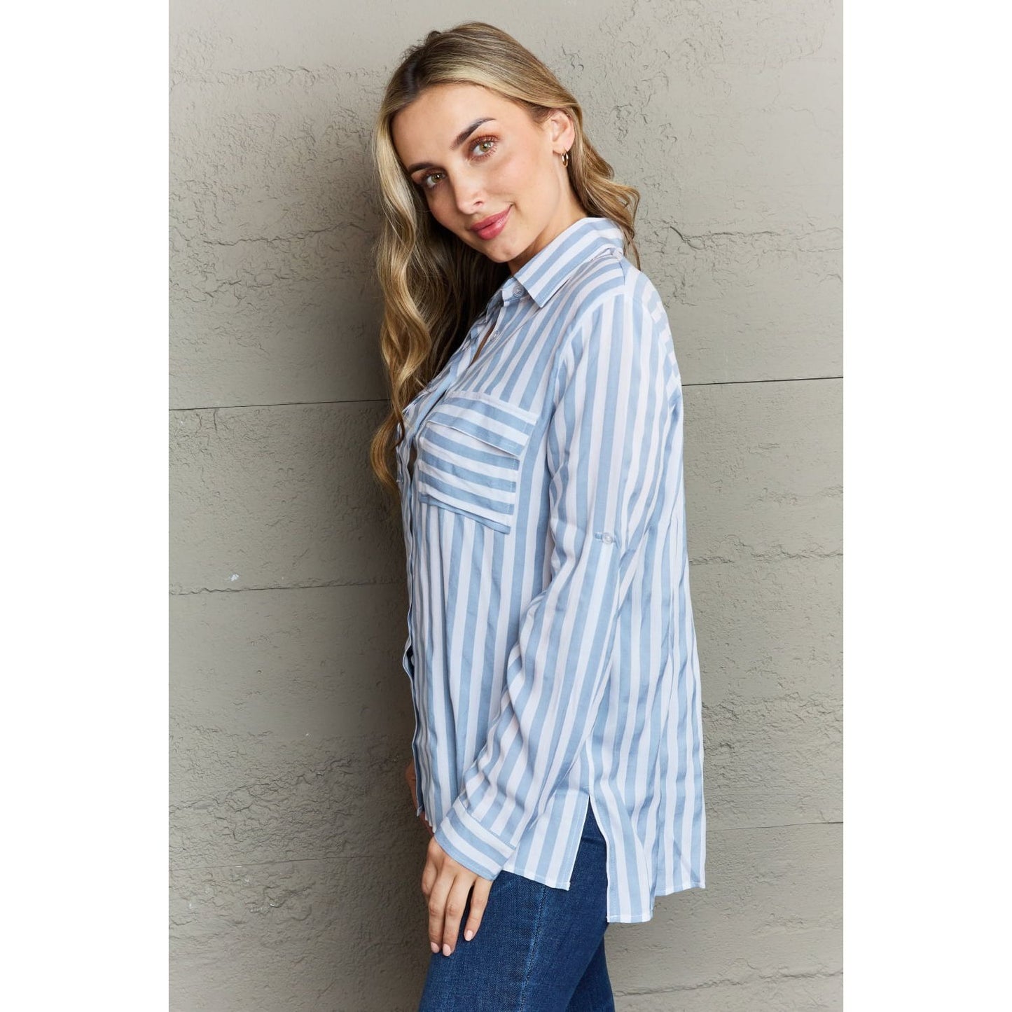 Ninexis Take Your Time Collared Button Down Striped Shirt