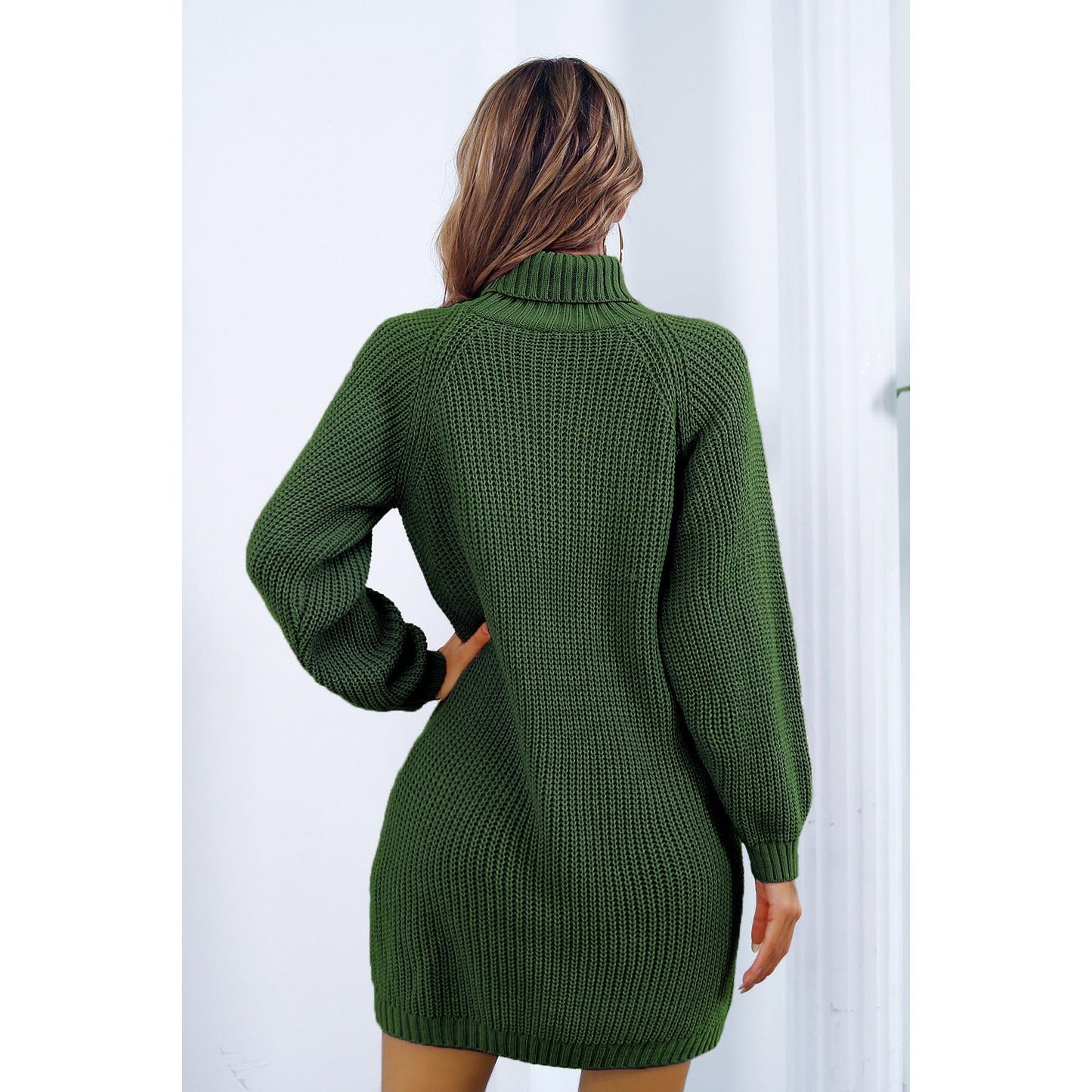 Buttoned Turtleneck Long Sleeve Sweater Dress