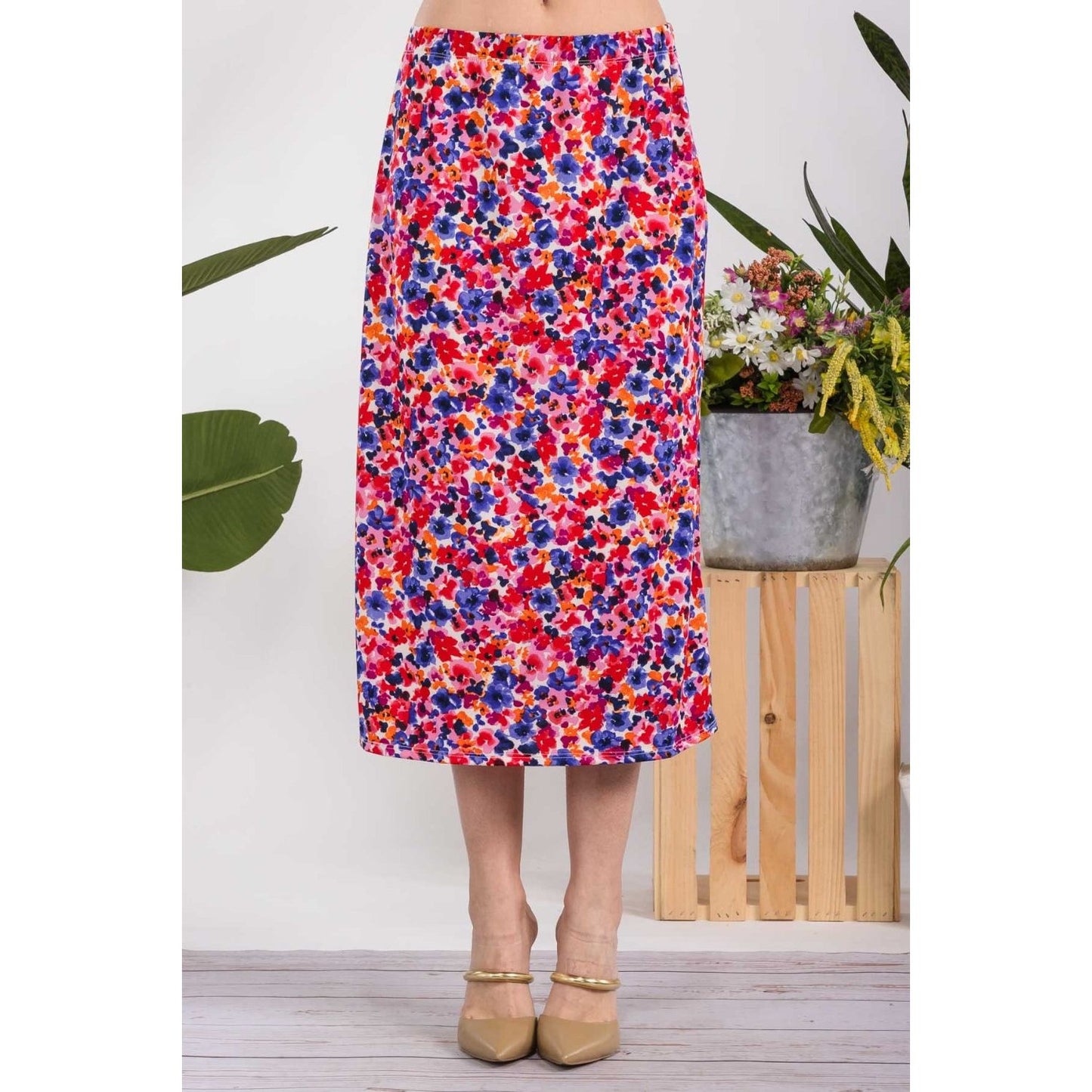 Celeste Full Size Floral A-Line Midi Skirt