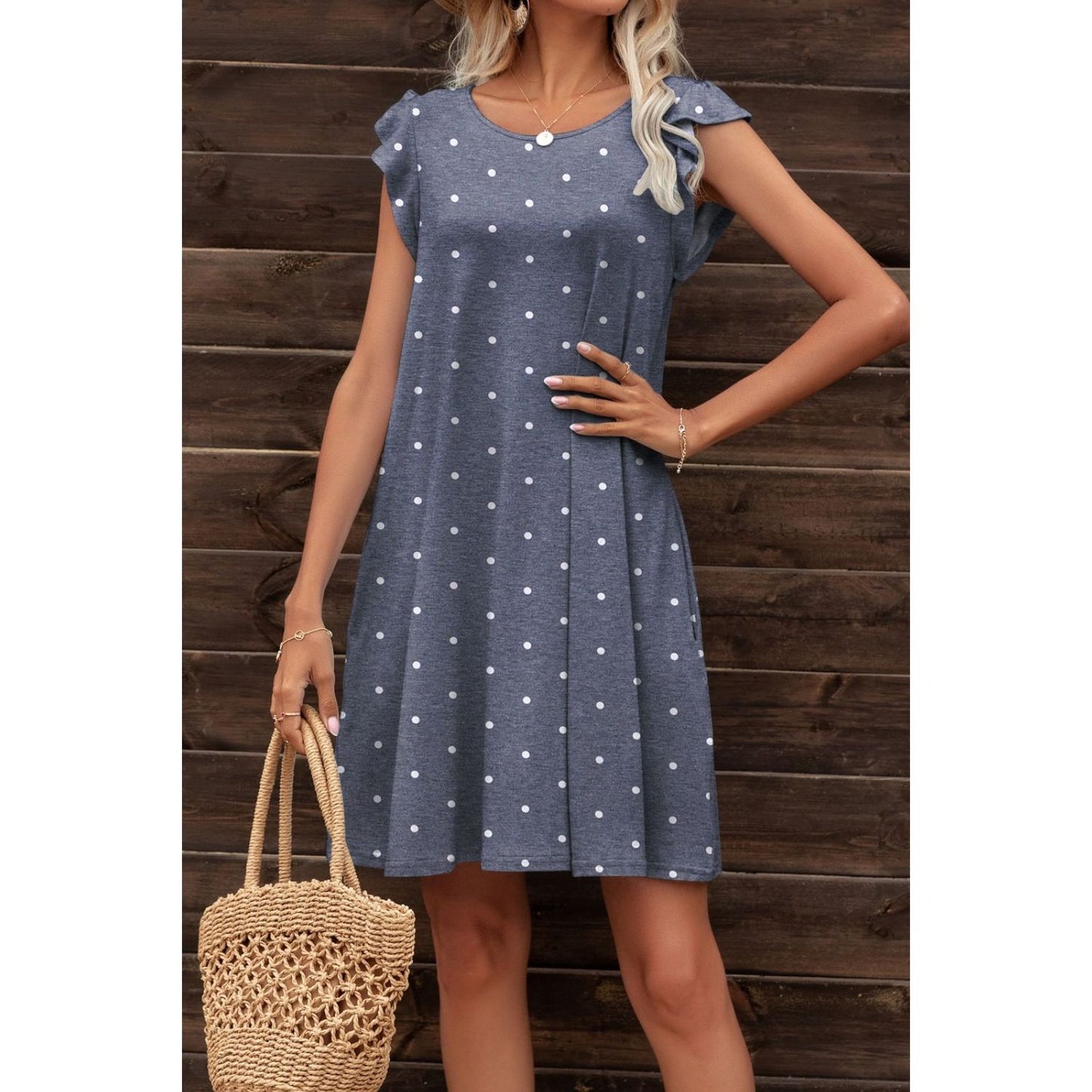 Butterfly Sleeve Round Neck Dress