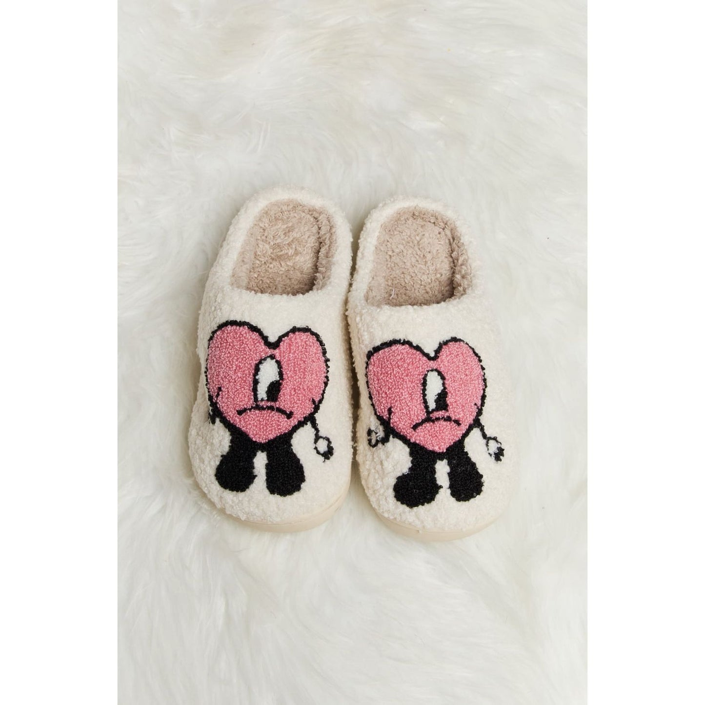 Melody Love Heart Print Plush Slippers