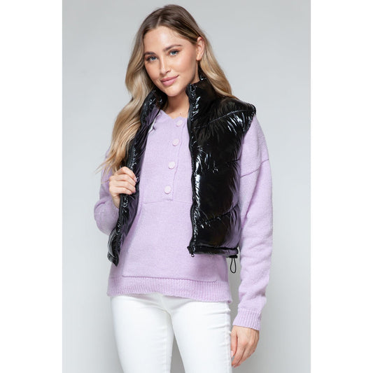 Snobbish Zip Up Turtleneck Shiny Quilted Vest