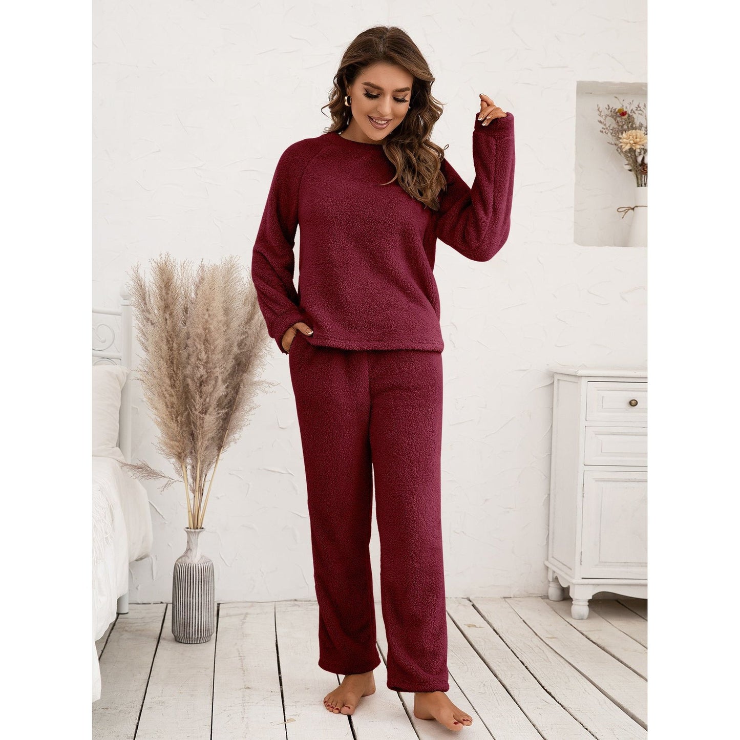 Ivy Lane Teddy Long Sleeve Top and Pants Lounge Set