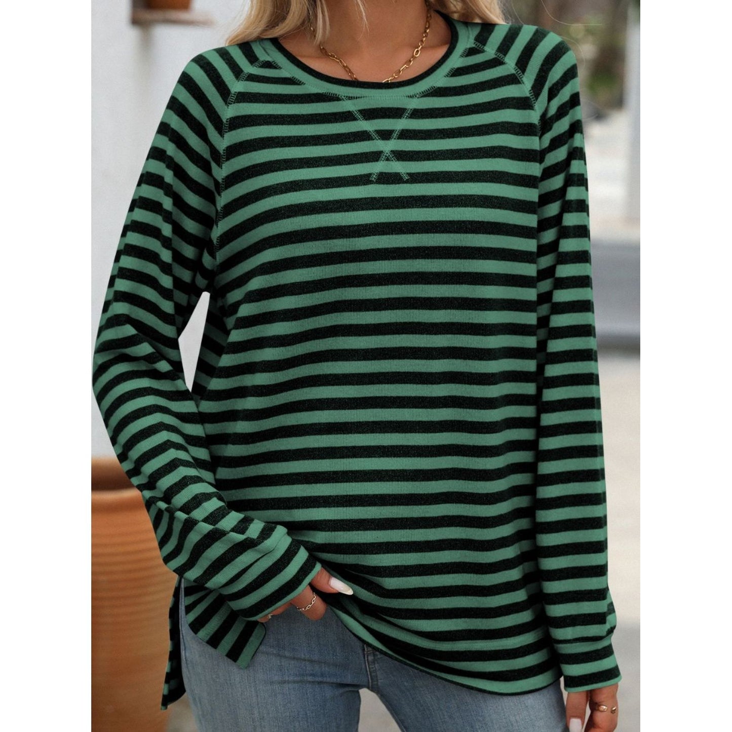 Mandy Striped Round Neck Long Sleeve T-Shirt