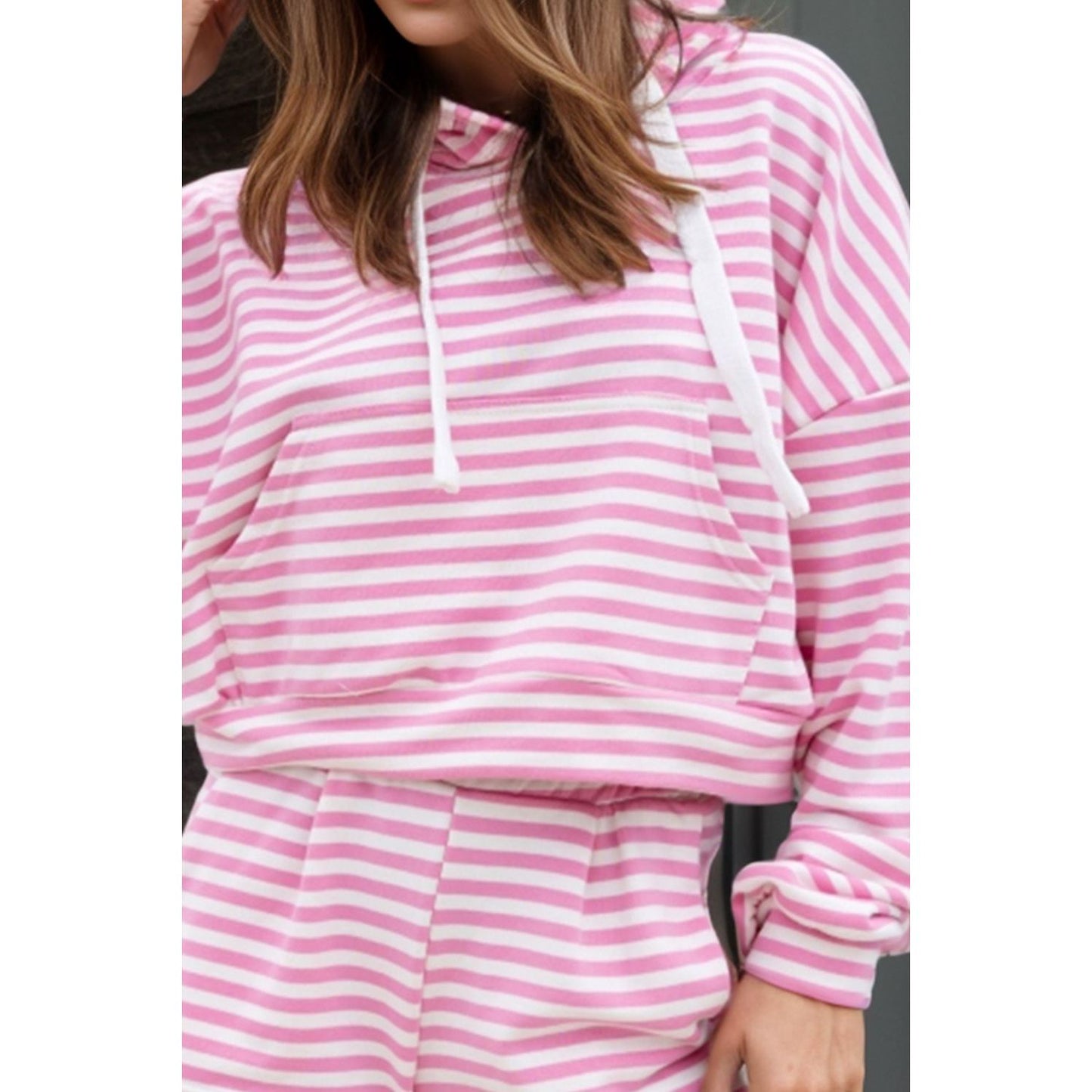 Drawstring Striped Hooded Top and Shorts Set