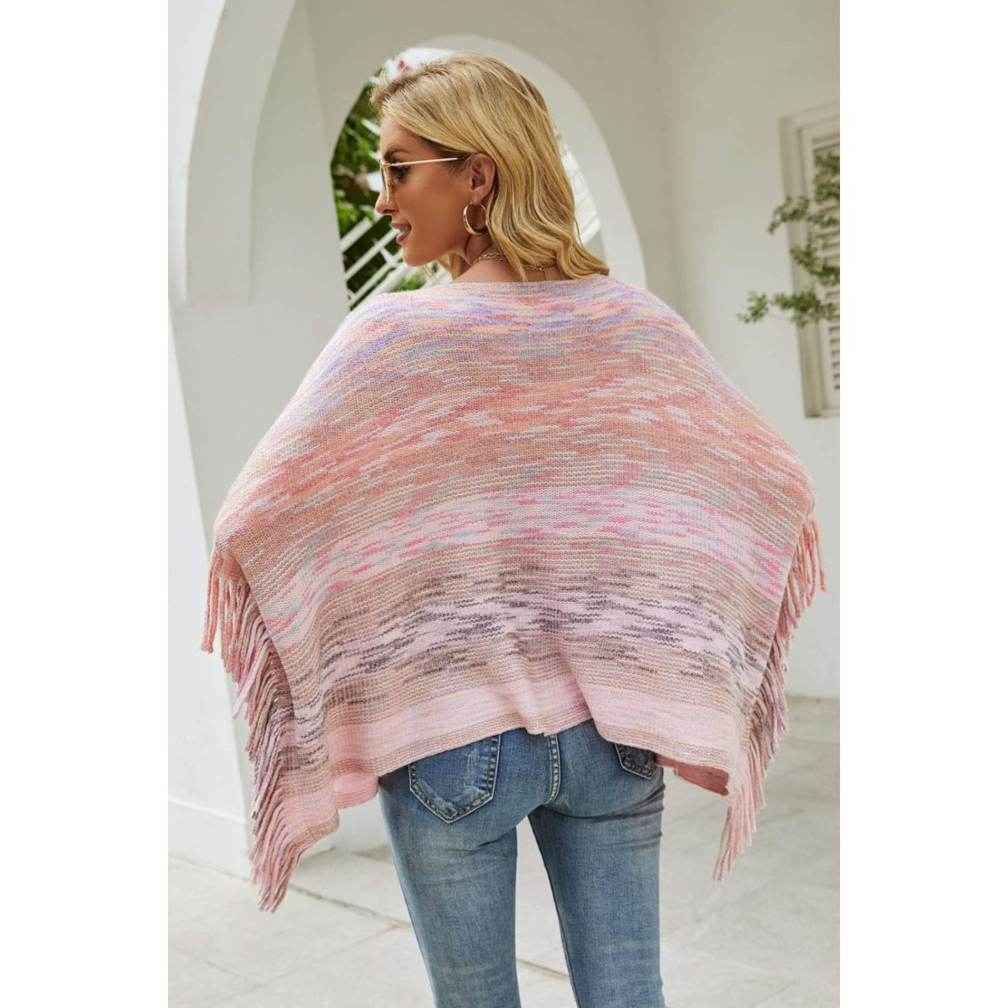 Round Neck Fringe Detail Poncho