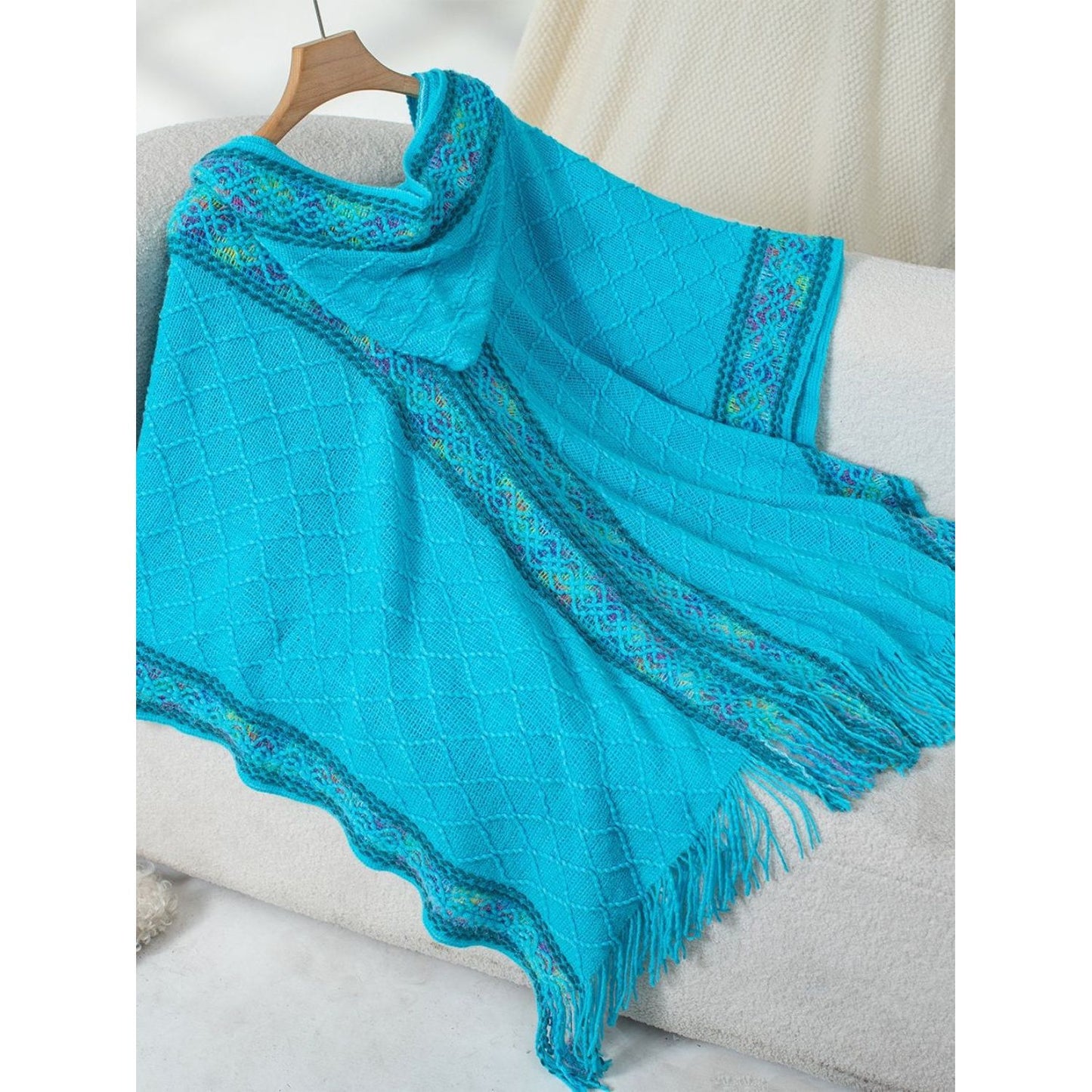 Fringe Half Sleeve Hooded Poncho