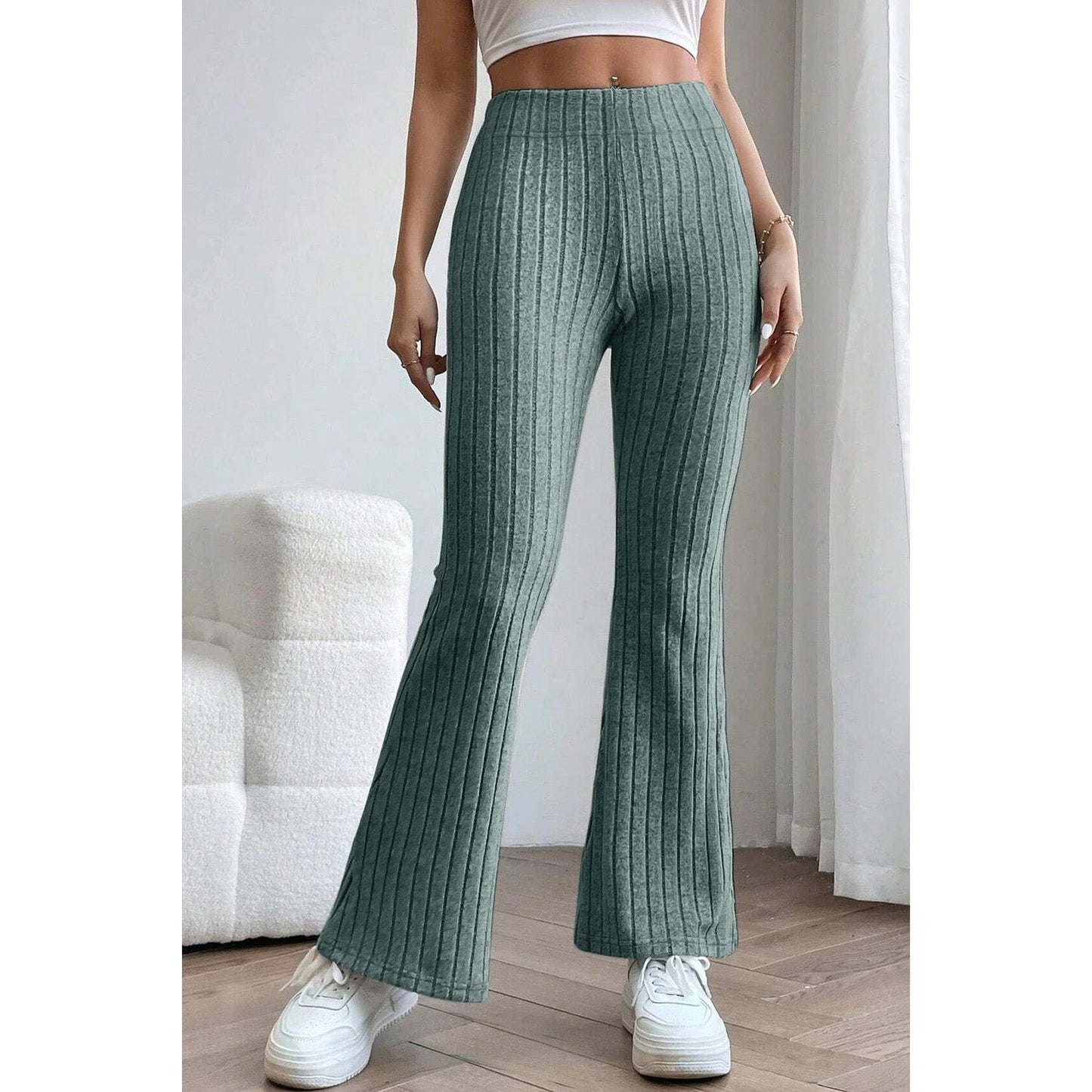 Basic Bae Full Size Ribbed High Waist Flare Pants