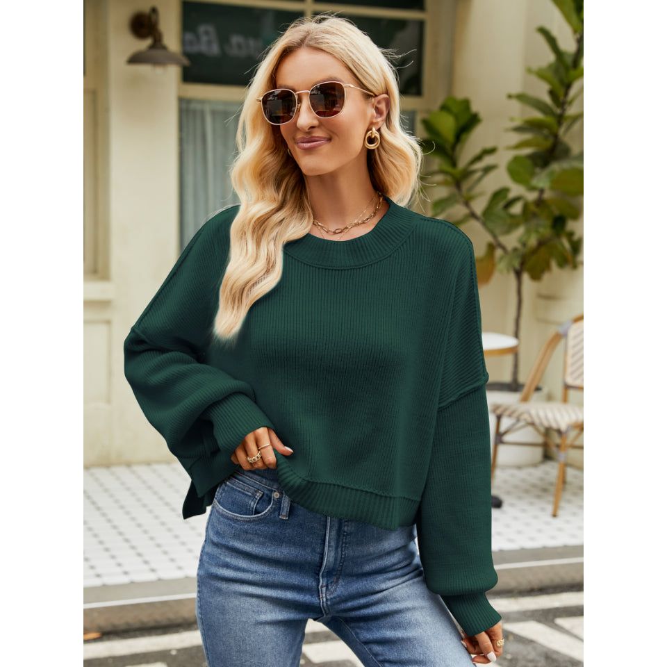 Round Neck Lantern Sleeve Sweater