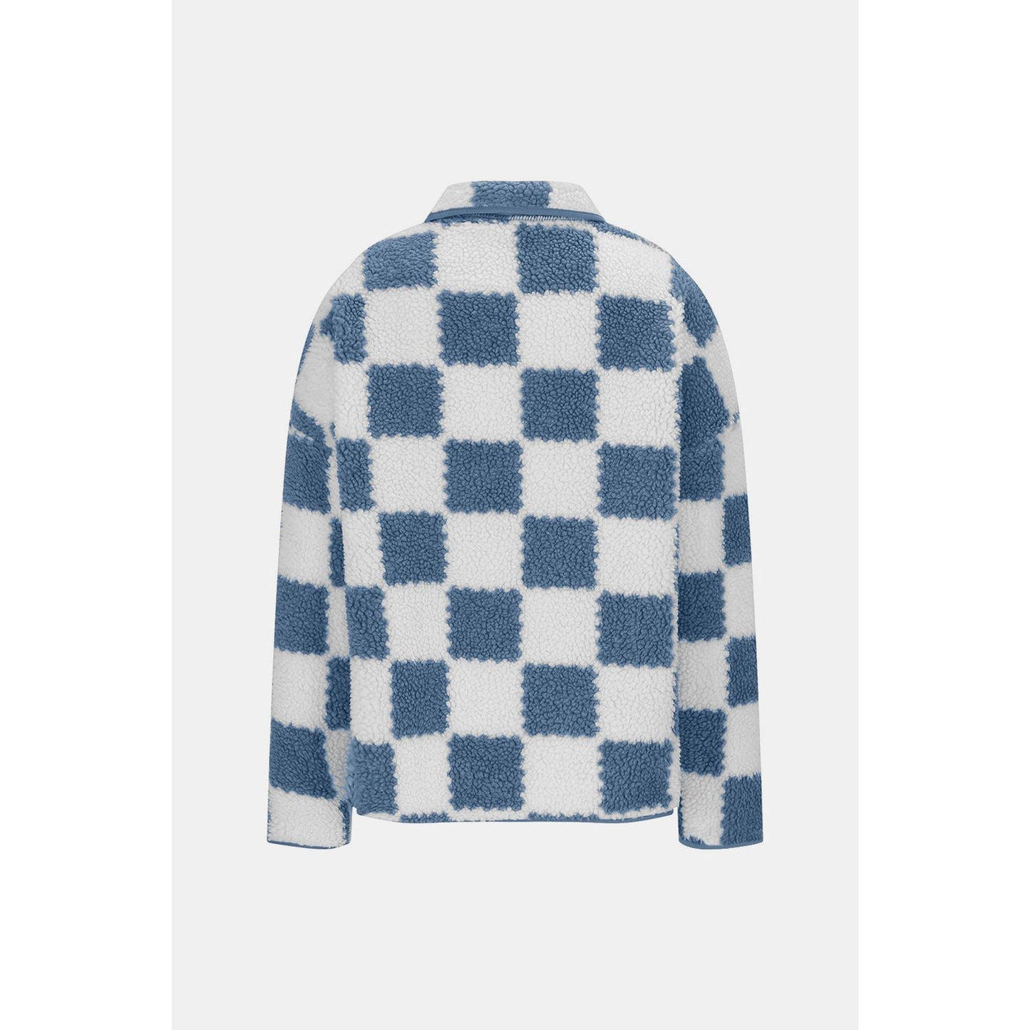 Checkered Snap Down Long Sleeve Teddy Jacket