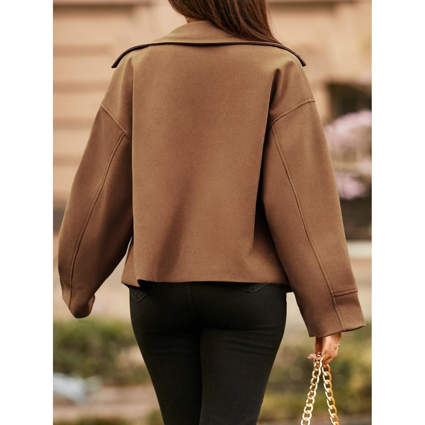 Collared Neck Dropped Shoulder Jacket