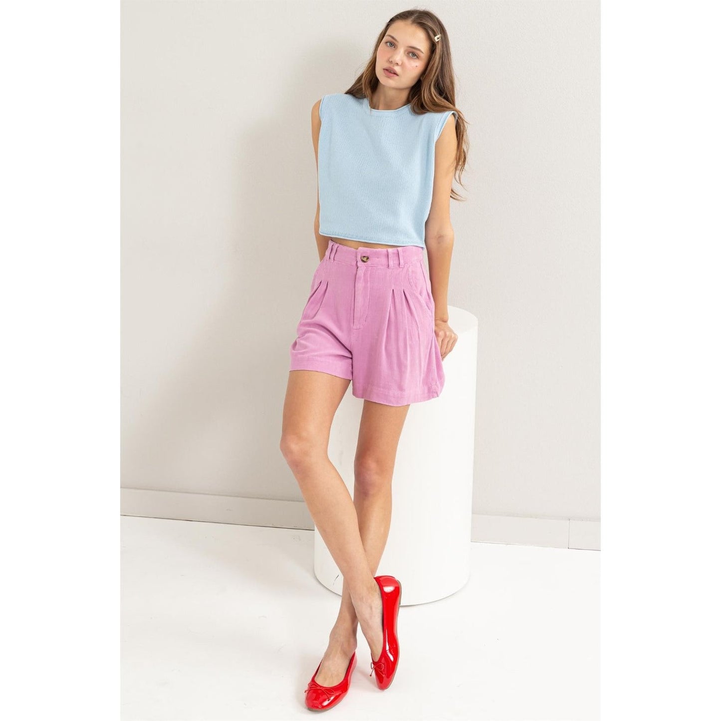 HYFVE High Waist Pleated Linen Shorts