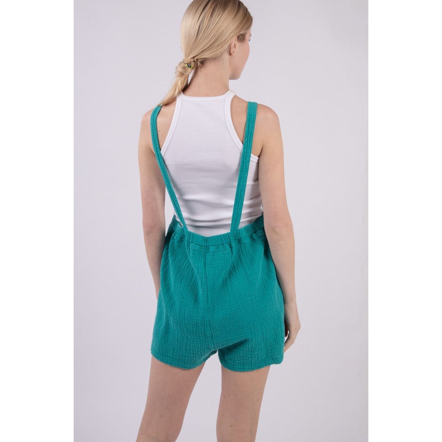 VERY J Sleeveless Double Gauze Overalls with Pockets