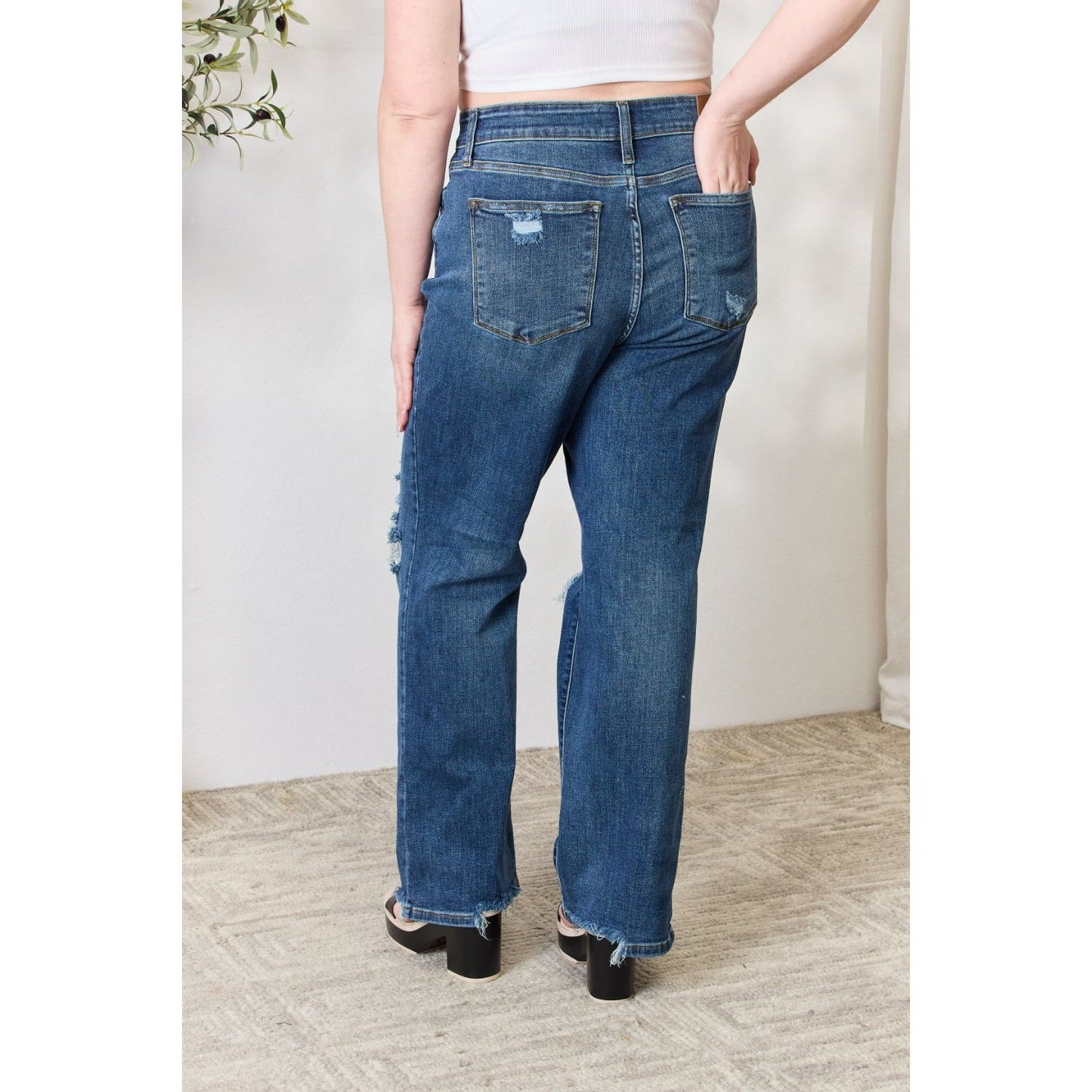 Judy Blue Full Size High Waist 90's Distressed Straight Jeans