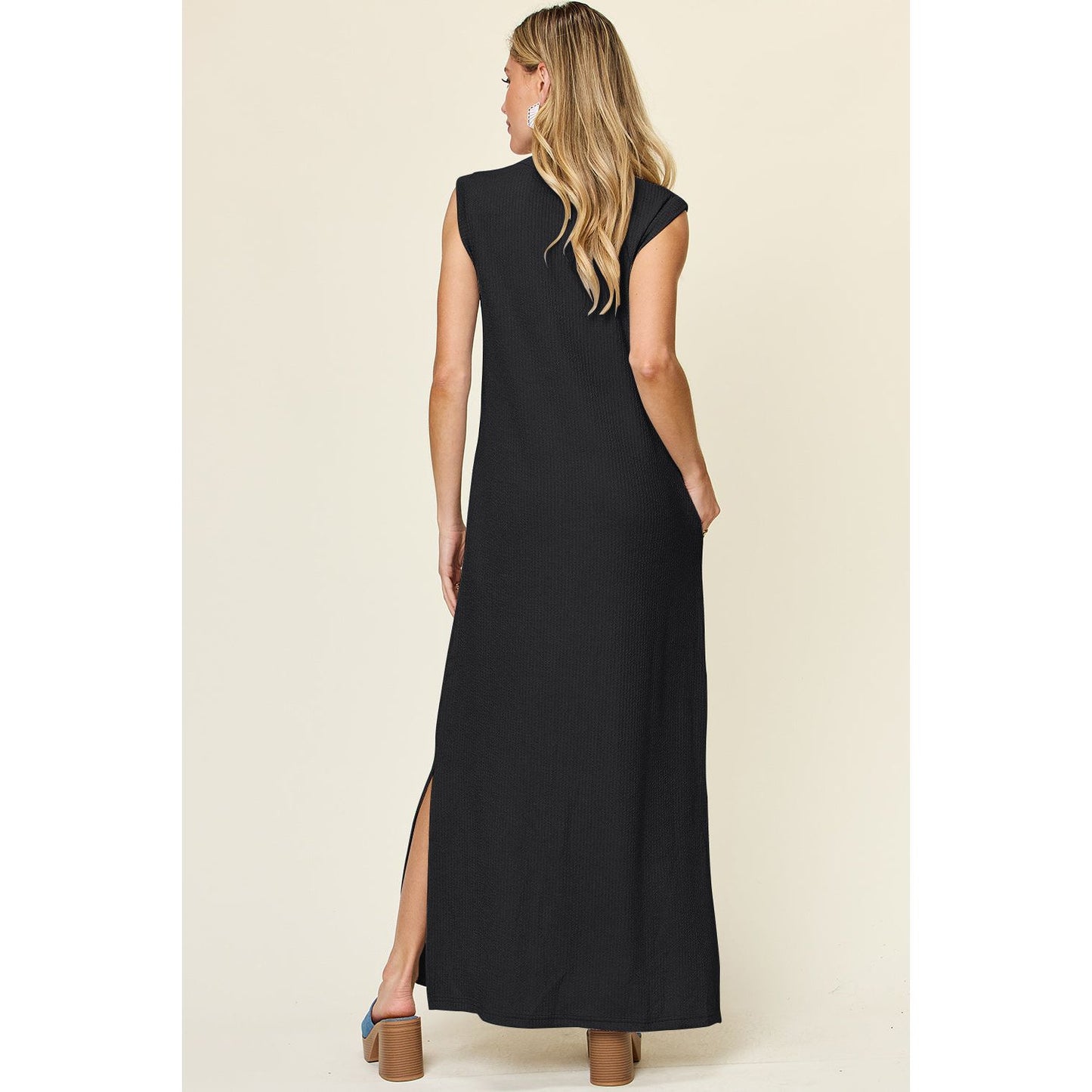 Double Take Full Size Texture Mock Neck Sleeveless Maxi Dress