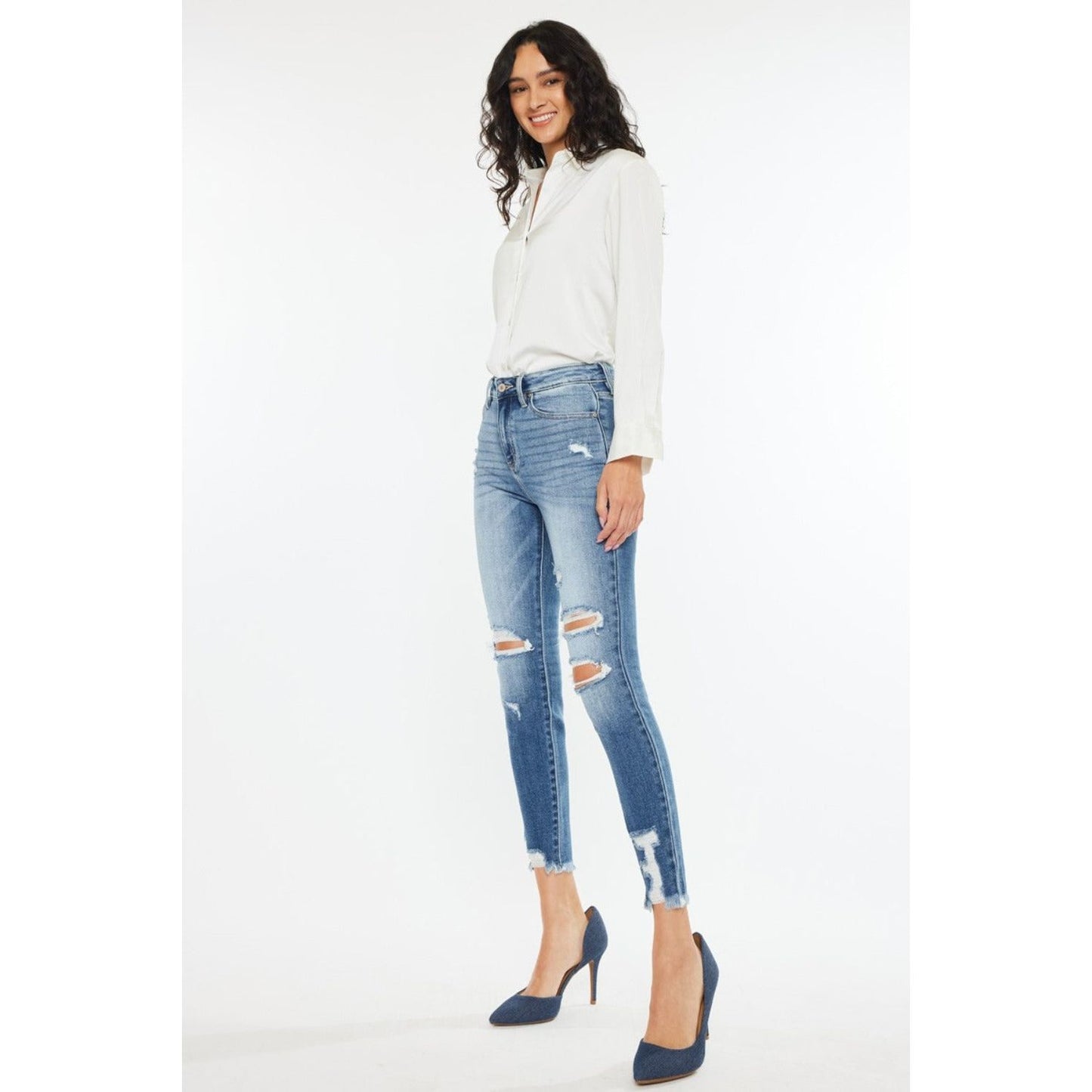 Kancan High Rise Frayed Ankle Skinny Jeans