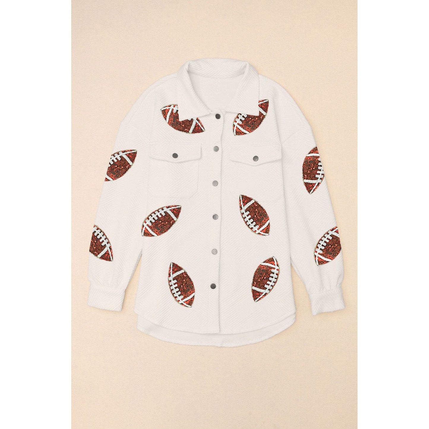 Sequin Football Patch Collared Neck Snap Button Jacket