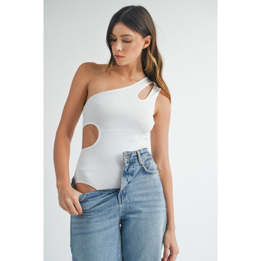 MABLE One Shoulder Ribbed Cutout Detail Bodysuit