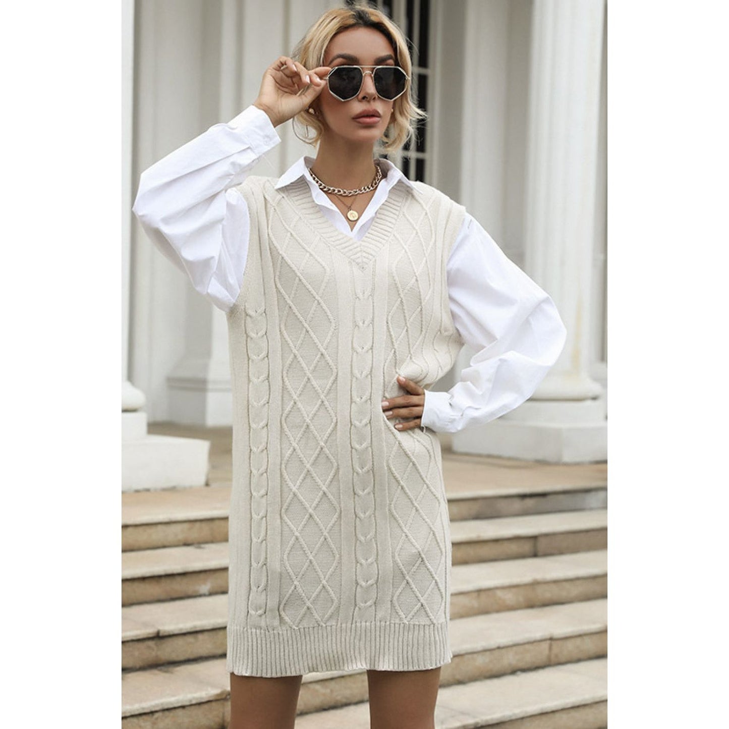 Perfee Cable Knit Vest Dress