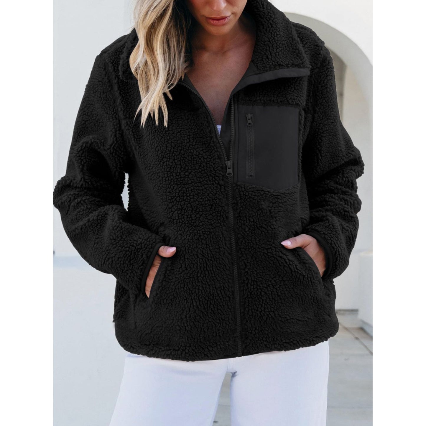 Zip Up Long Sleeve Plush Jacket