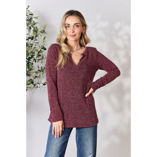 Heimish Full Size Notched Long Sleeve Top